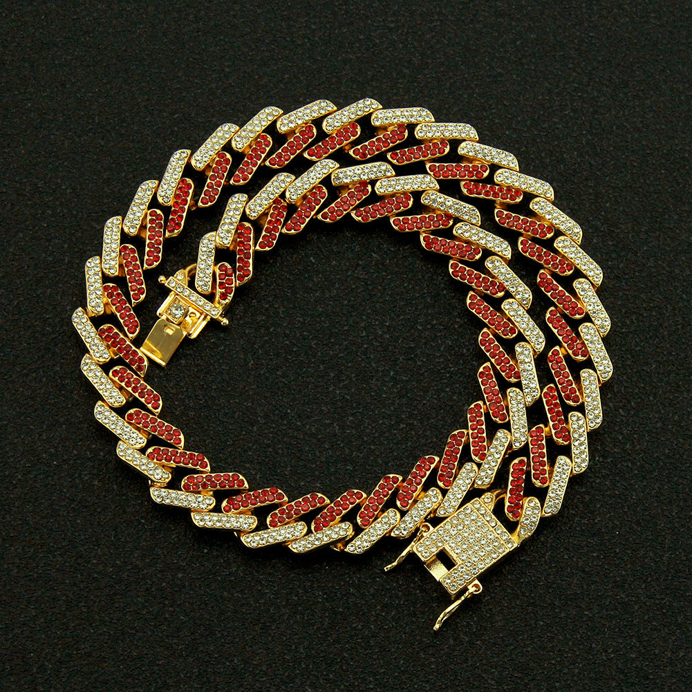 Mens Fashion Miami Cuban Link Colored Diamond Gem Necklace