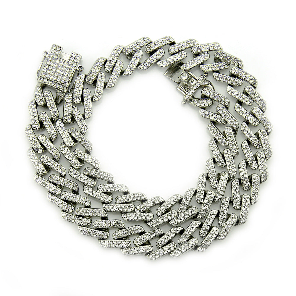 Mens Fashion Miami Cuban Link Colored Diamond Gem Necklace
