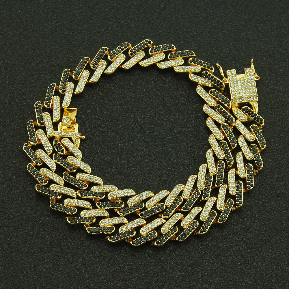 Mens Fashion Miami Cuban Link Colored Diamond Gem Necklace