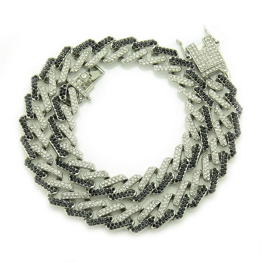 Mens Fashion Miami Cuban Link Colored Diamond Gem Necklace