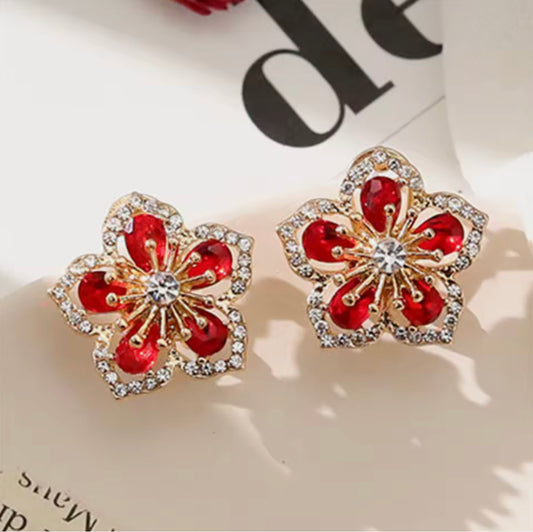 Womens Style 2pc Pair Glistening Flower Gem Stone Earrings