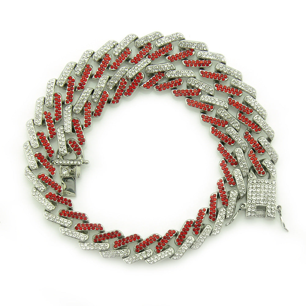 Mens Fashion Miami Cuban Link Colored Diamond Gem Necklace