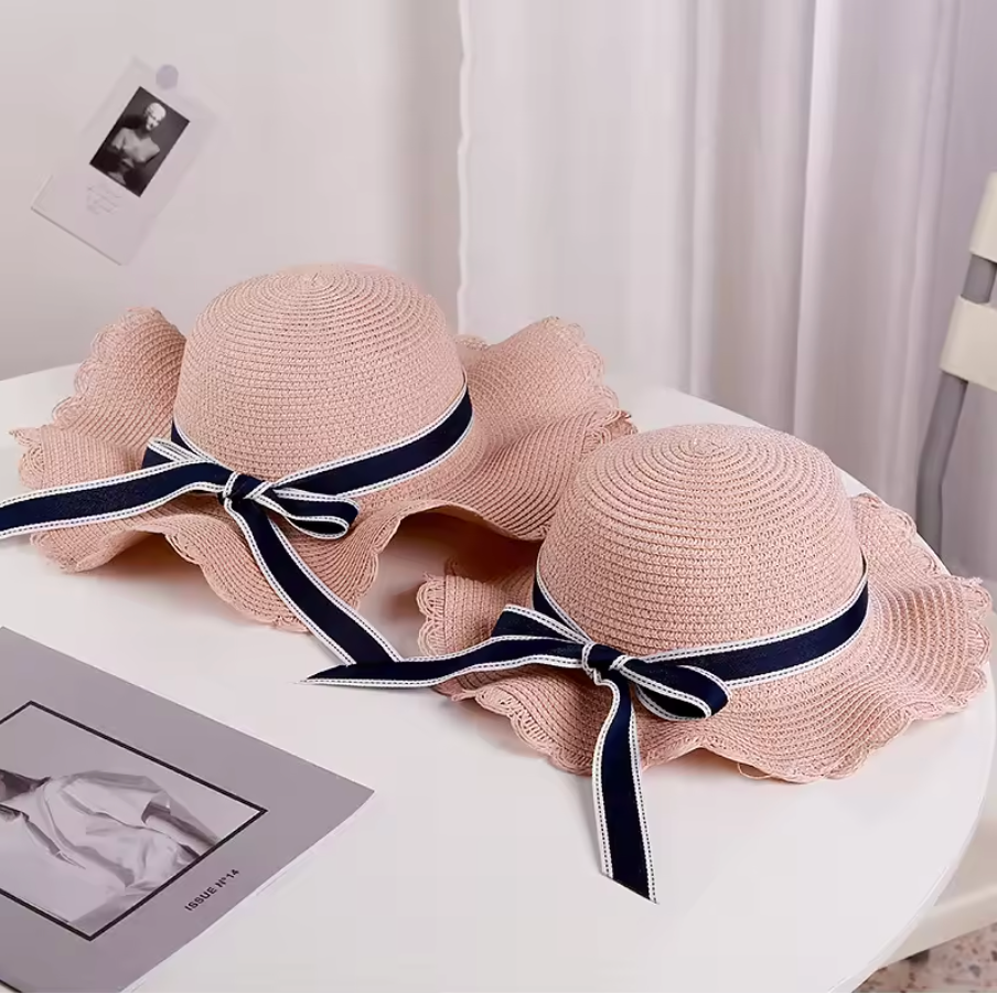 Womens Straw Summer Beach Ribbon Sun Hat