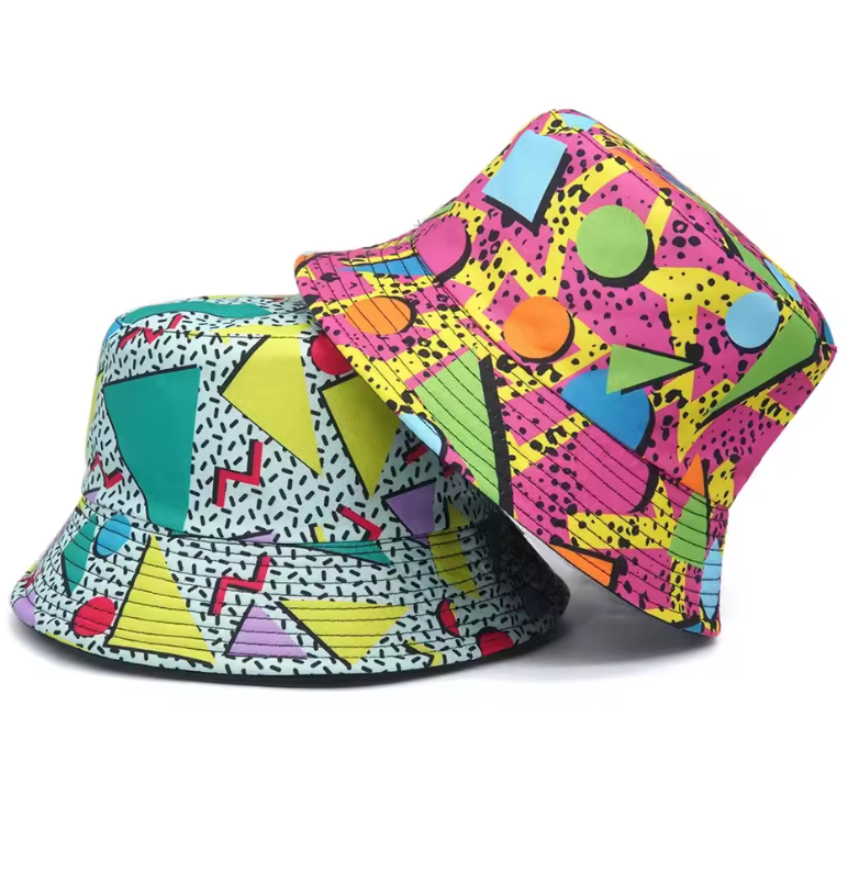 56-58cm Cotton Bucket Hat Colorful Geometric Graphic Style 360 Brim Casual Hat