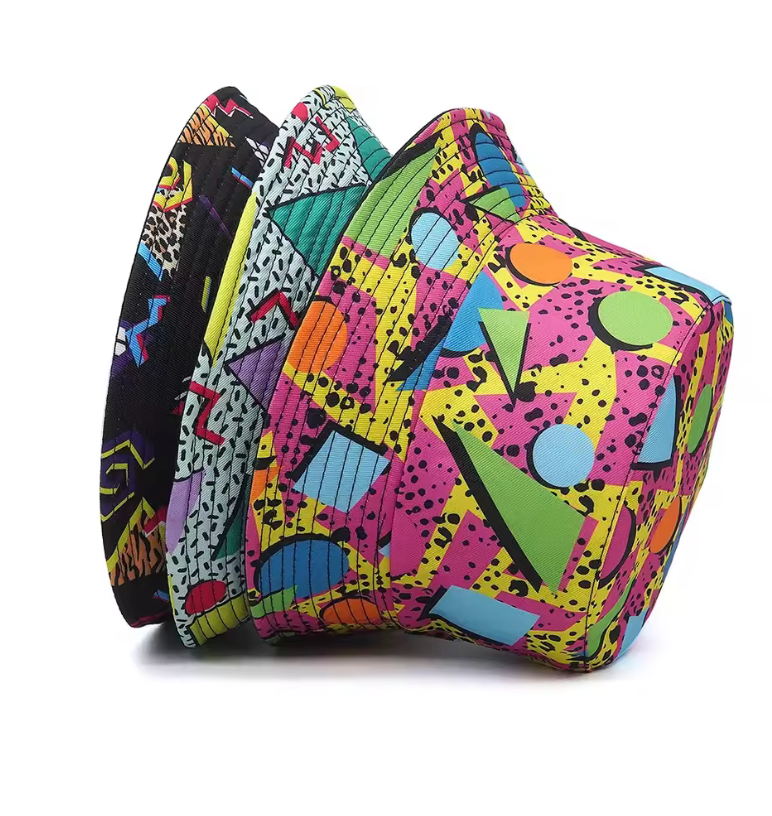 56-58cm Cotton Bucket Hat Colorful Geometric Graphic Style 360 Brim Casual Hat