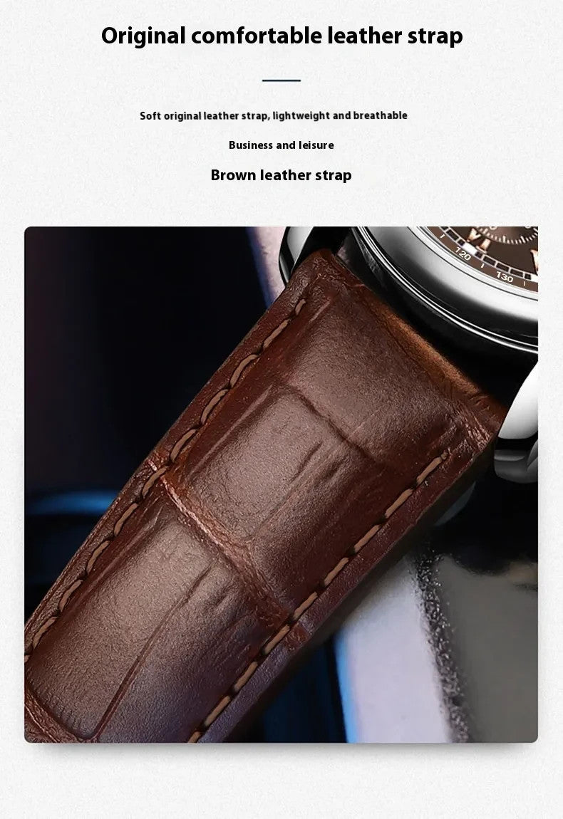 Genuine Peremium Leather Luxury Quartz Watch Mens Business Style Waterproof Case