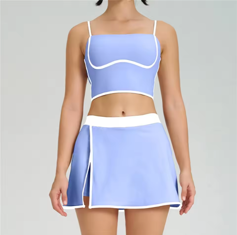 Womens Athletic Skirt And Crop Top Yoga Flexible And Breathable Track Suite