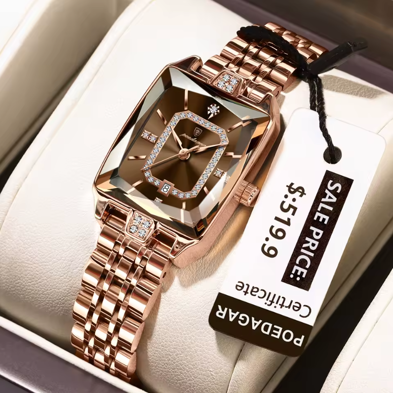 Premium Luxury Waterproof Rhombus Cut Hardened Glass Case Quartz Watch