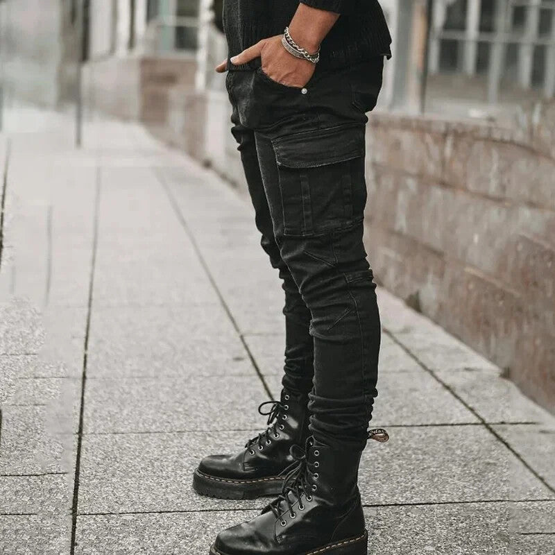 Mens Slim Fit Retro Streetwear Denim Jeans Stretchy Fit Casual Fashion Pants