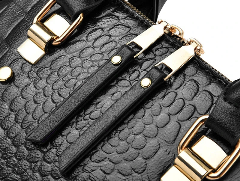 Synthetic Aligator Print Luxury Handbag Travel Zipper Purse And Adjustable Strap