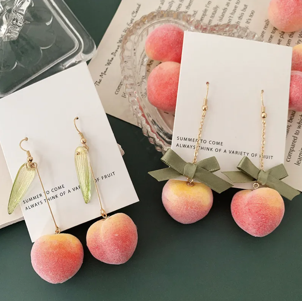 Dangling Peaches Fruit Peach tree Earrings Pair