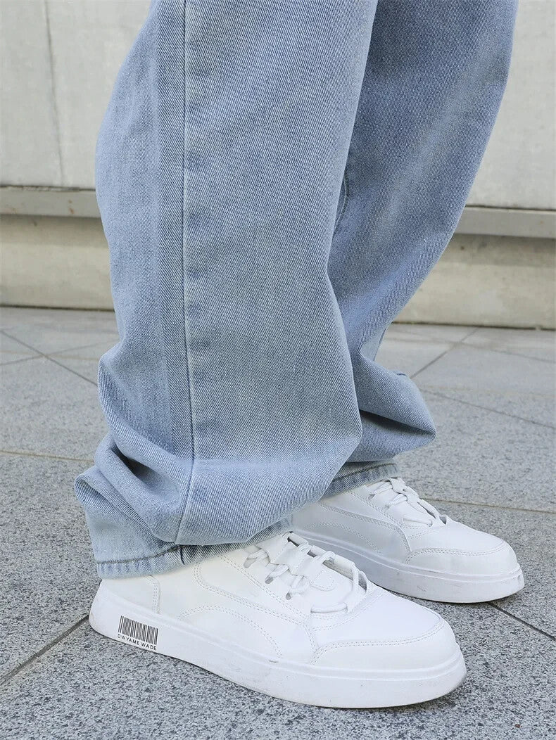 Mens Baggy Denim Jeans Faded Blue Skater Street Style Retro Fashion Jeans