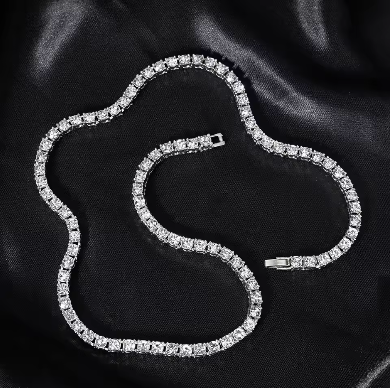 4MM Alloy Tennis Chain Iced Out Cubic Rhinestone Gold Or Silver Necklace