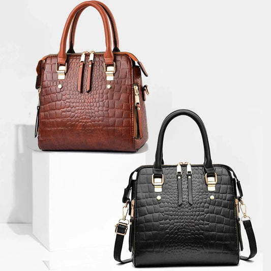 Synthetic Aligator Print Luxury Handbag Travel Zipper Purse And Adjustable Strap