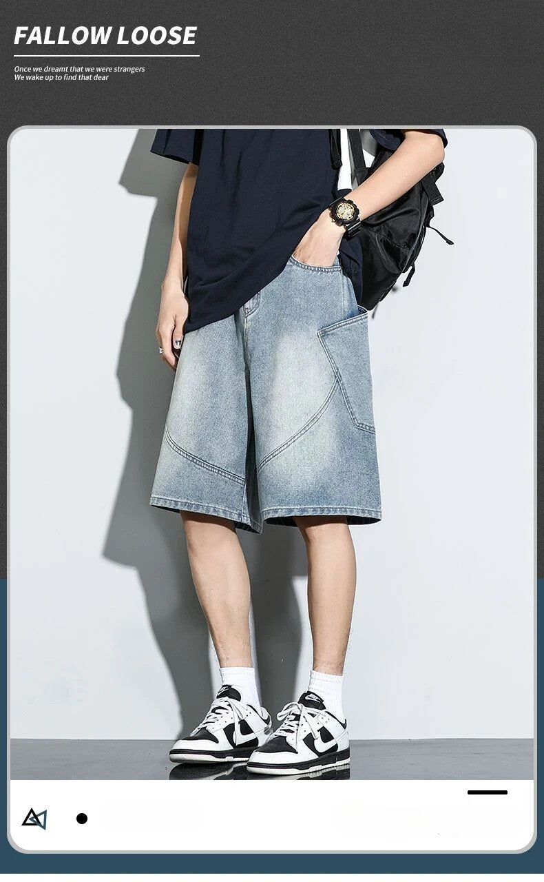 Baggy Denim Shorts Mens Jeans Shorts Casual Style Fashion Wear Jorts