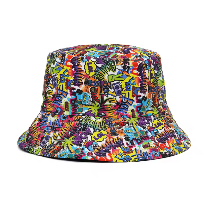 58-60cm Bucket Hat Comic Graphic Multicolor Bucket Style Round Brim Hat