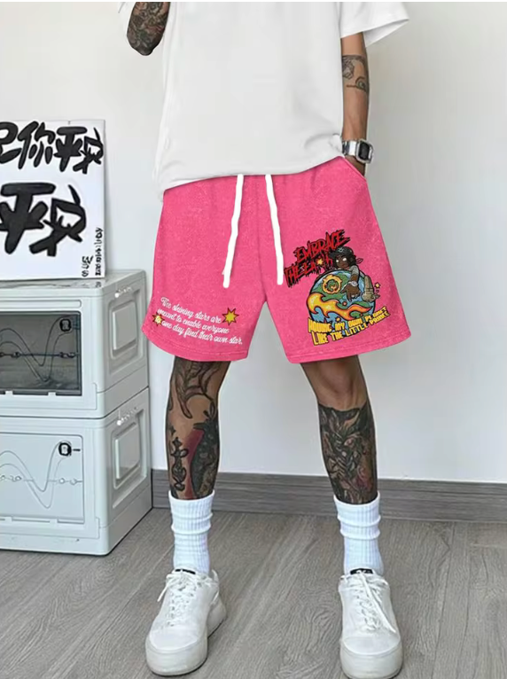 Casual Draw String Street Style Graphic Retro Shorts Colorful
