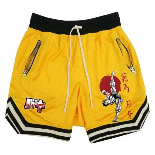Mens Basketball Shorts Kung Fu Mesh Drawsting Casual Shorts