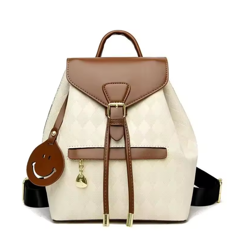 Womens Dual Strap Backpack Bucket Style Buckle Closure Premium Synthetic Leather