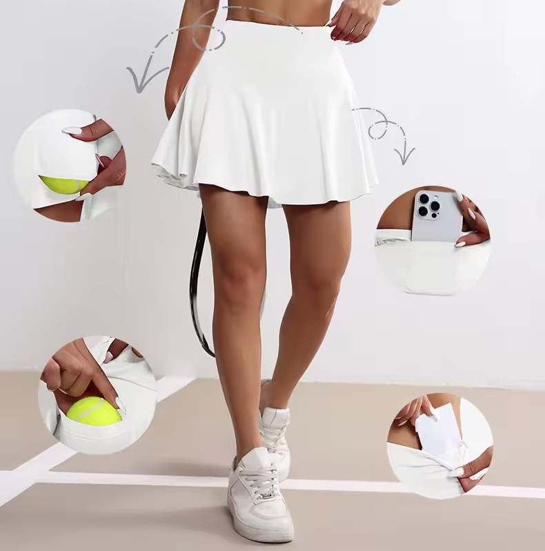 Womens Spandex Athletic Tennis Skirt With Pack Zipper Pocket And Phone Pocket