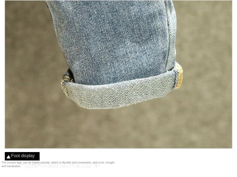 Mens Biker Jeans Street Fashion Denim Faded Slim Fit Blue Jeans