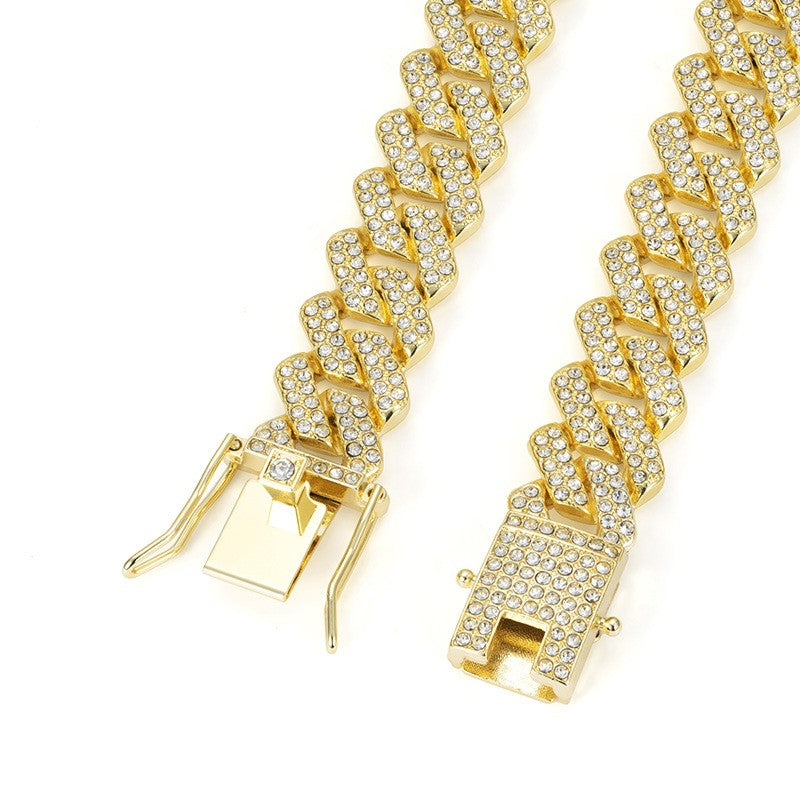 Mens Diamond-shaped Cuban Link Zinc Alloy Chain Necklace