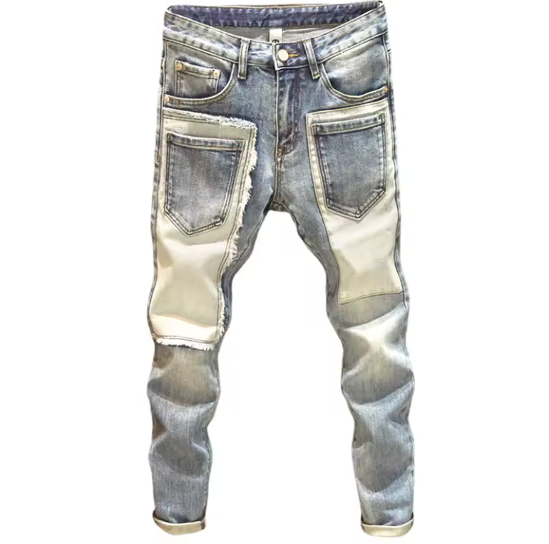 Mens Slim Jeans Frotn Pocket Style Denim Multi Pocket Streetwear Fashion Pants