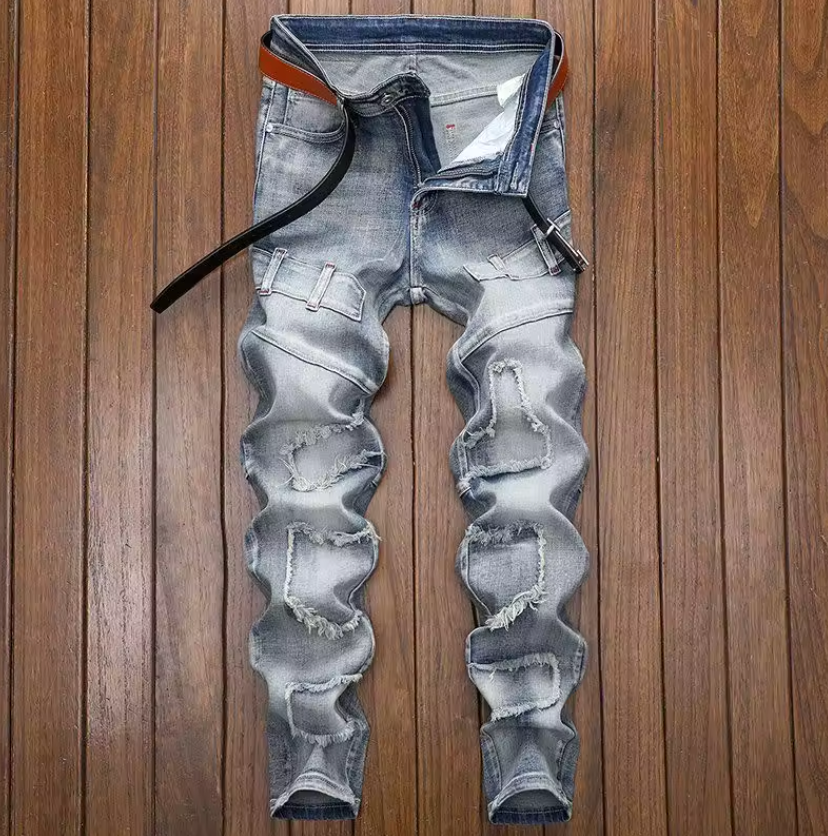 Mens Primium Denim Jeans Retro Street Style Biker Jeans