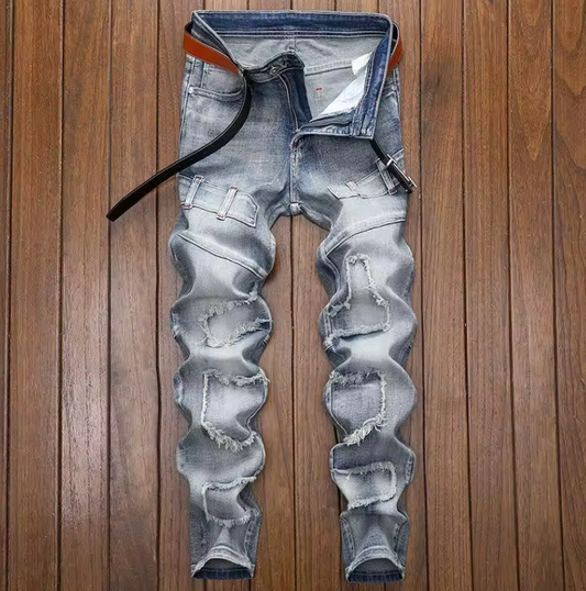 Mens Primium Denim Jeans Retro Street Style Biker Jeans