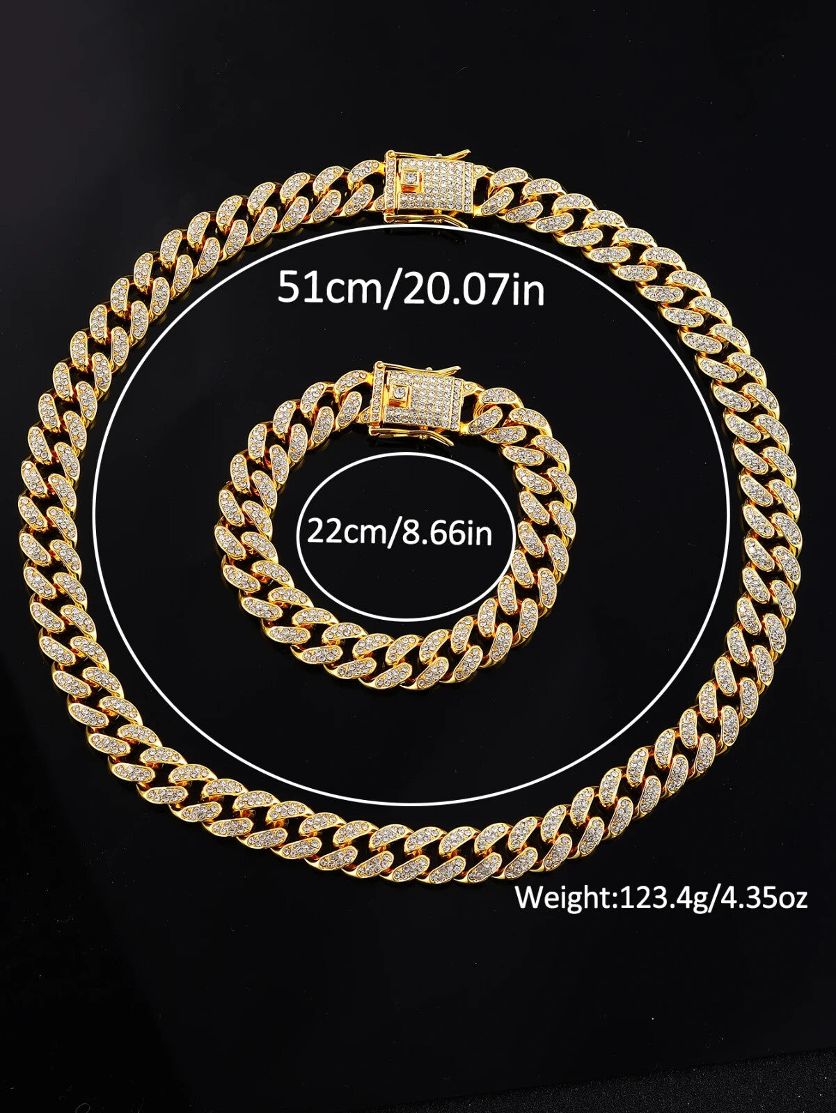 3pc Luxury Metal Alloy Gold Plated Full Dimond Rhinestone Watch And Chain Set