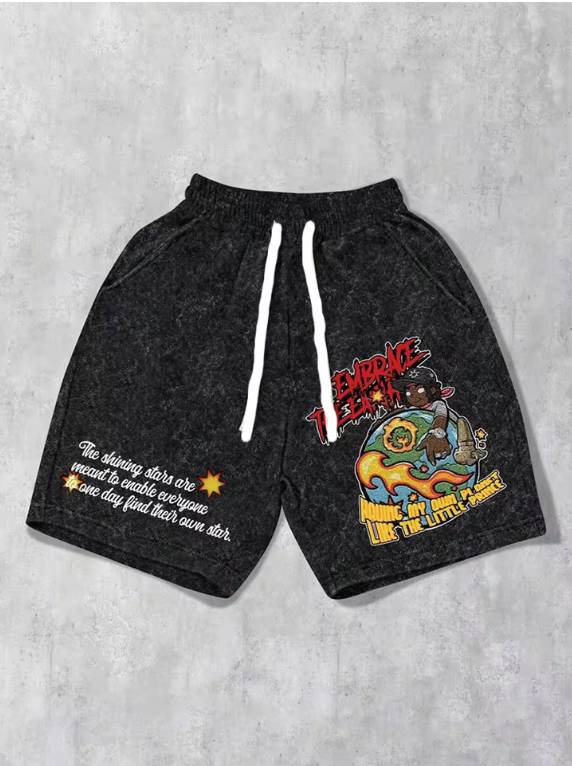 Casual Draw String Street Style Graphic Retro Shorts Colorful
