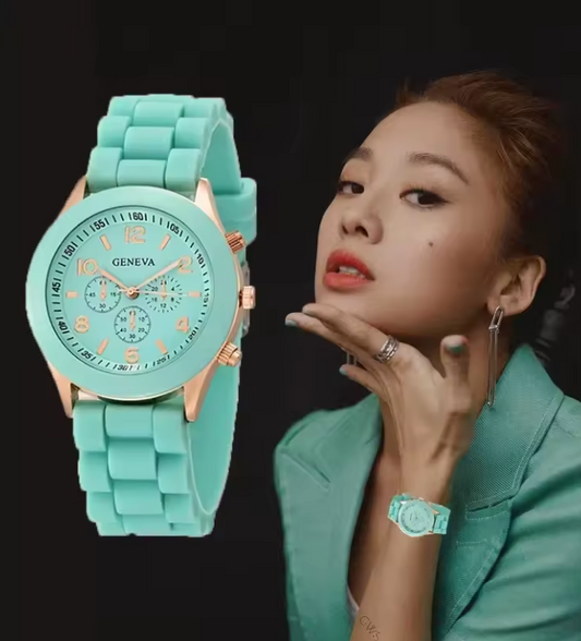 Womens Silicone Adjustable Strap Bright Poping Color Quartz Watch