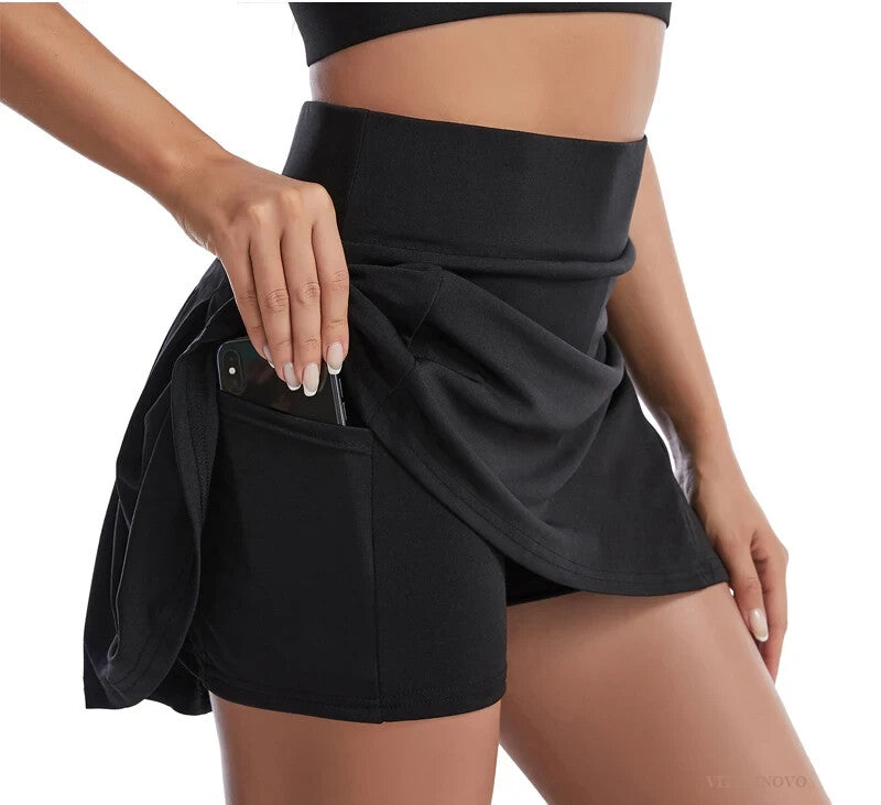Women's Athletic Fashion Tennis Golf Style Skirt And Spandex Shorts Underneath