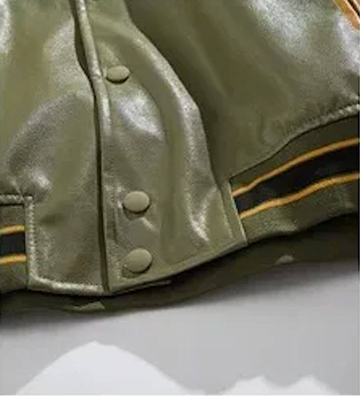 Synthetic Leather Street Bomber Jacket Button Up Retro Style Varsity Jacket