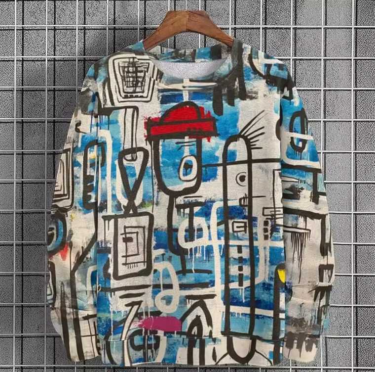 Abstract Art Designed Long Sleeve Sweater T-Shirt Unique Patterened Fashion