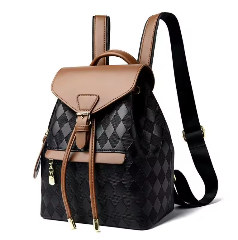 Womens Dual Strap Backpack Bucket Style Buckle Closure Premium Synthetic Leather