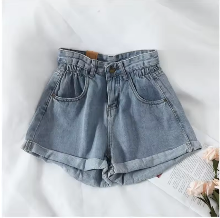 Womens Short Casual Denim Jean Shorts Elastic Stretch Waist For Slight Adjust