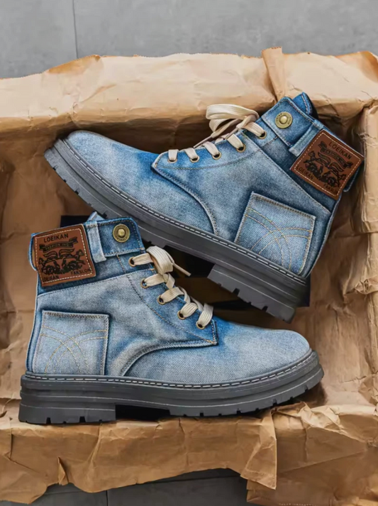 Denim Boots Outdoor Fashion Durable Unisex Denim Boots Blue Or Black