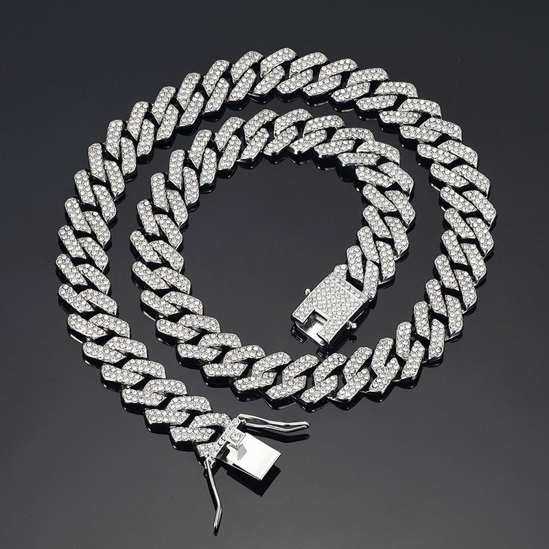 Mens Diamond-shaped Cuban Link Zinc Alloy Chain Necklace