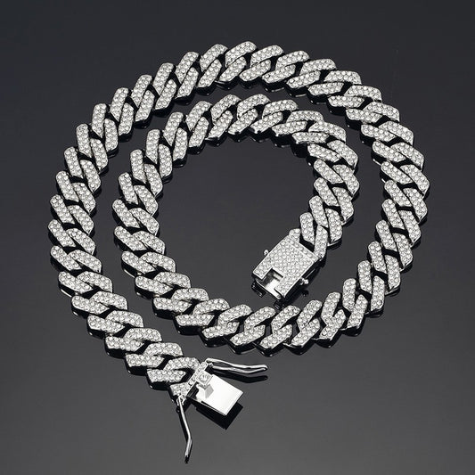 Mens Diamond-shaped Cuban Link Zinc Alloy Chain Necklace