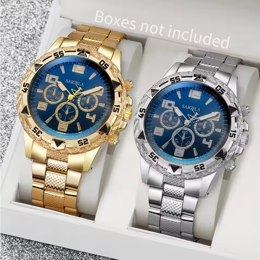 Mens Two Peice Stainless Steel Arabic Style Quartz Dial Watch Set