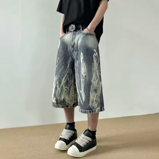 Edgy Style Retro Goth Denim Extra Long Jean Shorts Premium Qualtiy Unisex Jorts