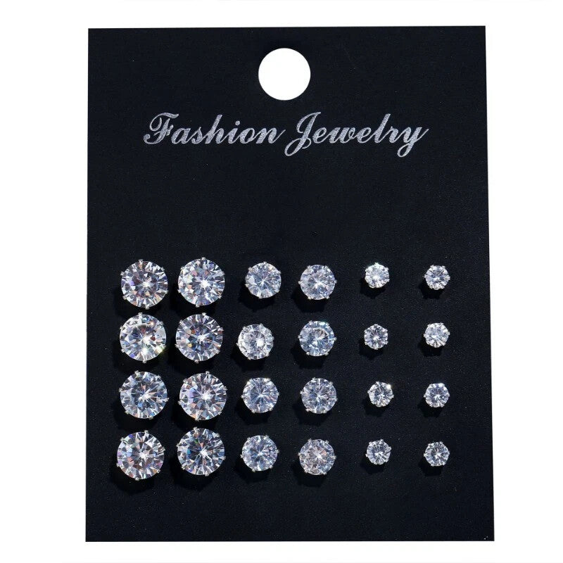 24pc Crystal Stud And Pearl Earrings 12 Pairs Package
