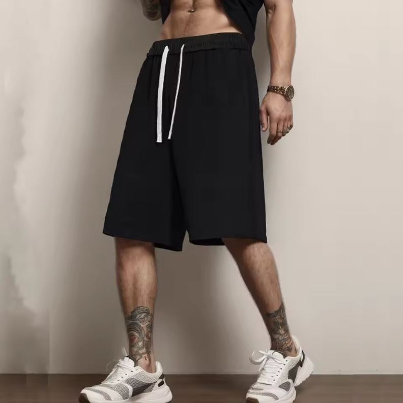 Casual Mens Drawstring Shorts Polyester Cotton Blend Fast Drying Light Weight