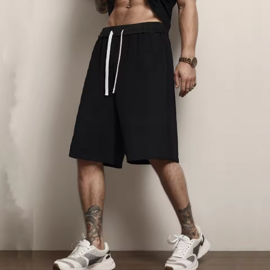 Casual Mens Drawstring Shorts Polyester Cotton Blend Fast Drying Light Weight