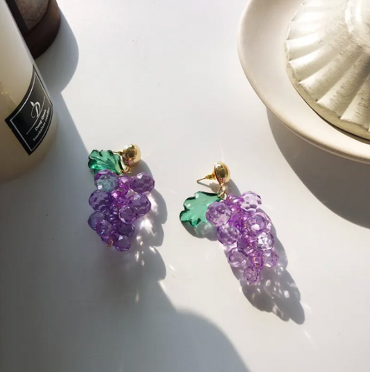 Dangling Grape Earrings Purple Fruite Festive And Creative Earring Pair