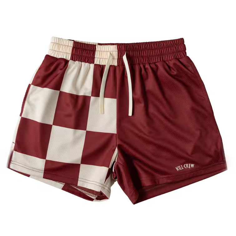 Drawstring Basketball Shorts Checkered Pattern Unisex Athletic Shorts