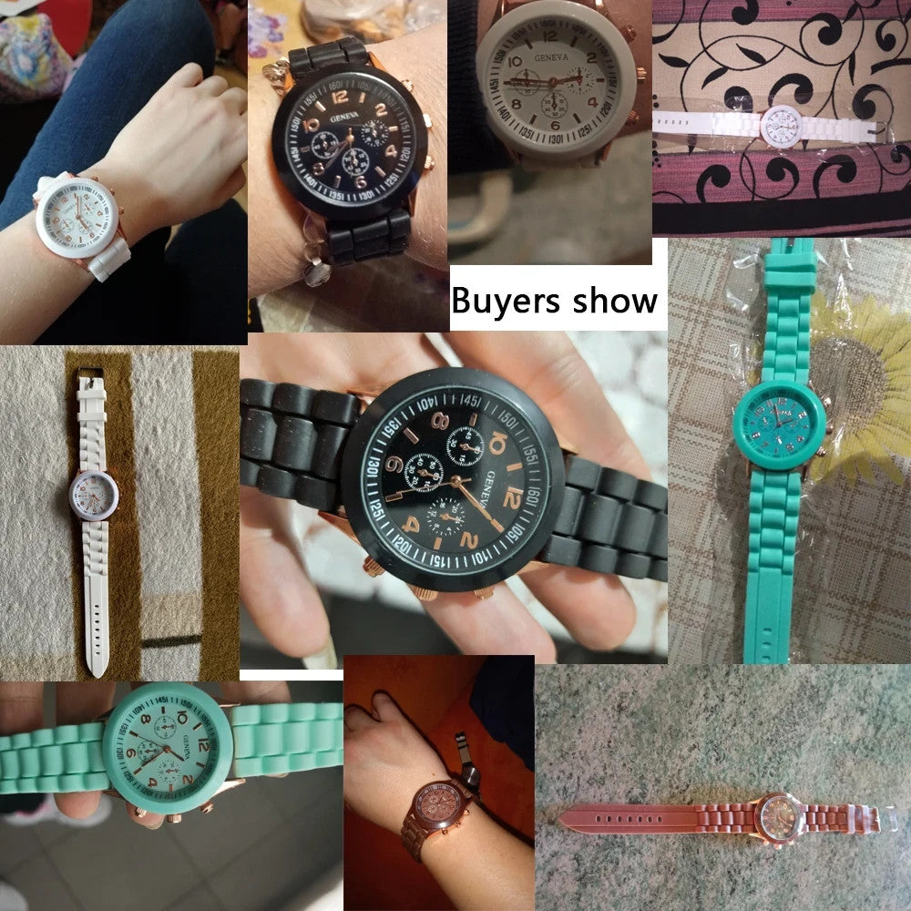 Womens Silicone Adjustable Strap Bright Poping Color Quartz Watch
