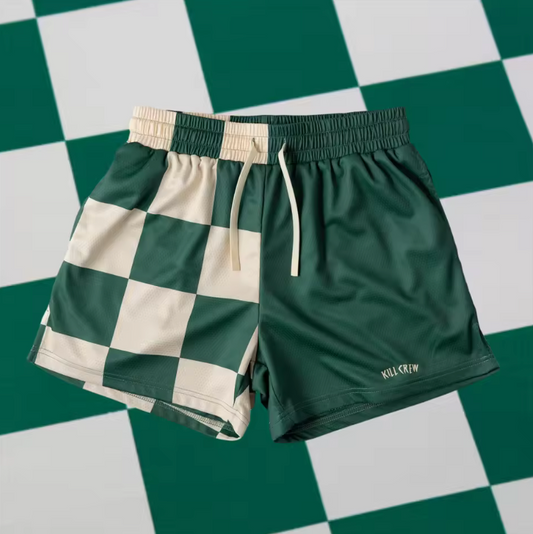 Drawstring Basketball Shorts Checkered Pattern Unisex Athletic Shorts