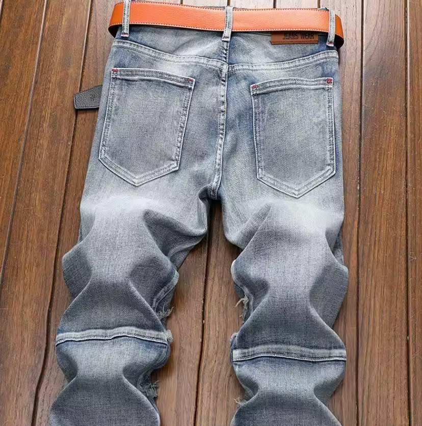 Mens Primium Denim Jeans Retro Street Style Biker Jeans